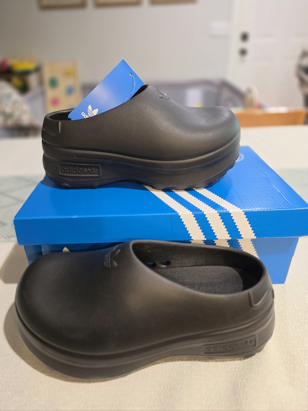 adidas Originals Black Slip-On Clog Mules with Platform Sole